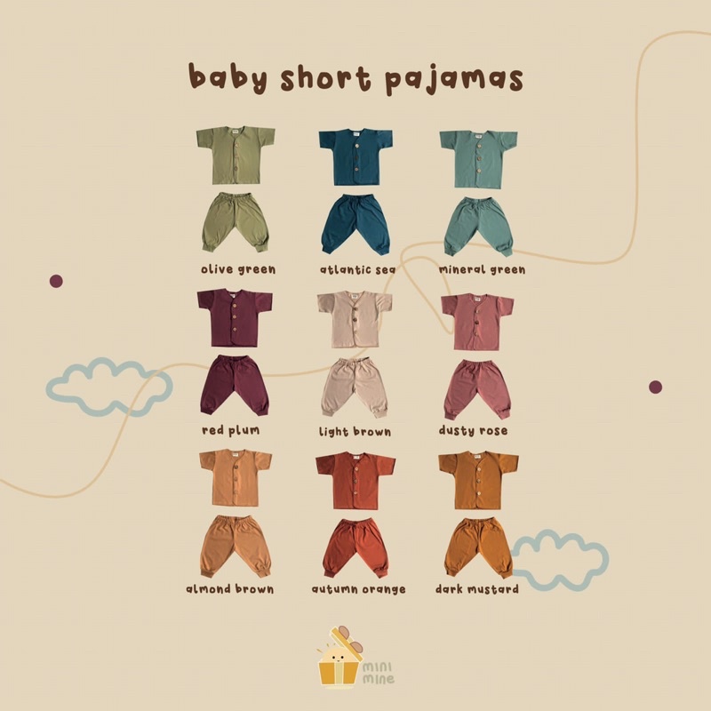 Minimine - Baby Short Pajamas / piyama bayi / piyama lengan pendek celana panjang / baju tidur bayi baru lahir / piyama baby new born / baju bayi lucu murah / baju bayi kancing / baju bermain bayi nyaman