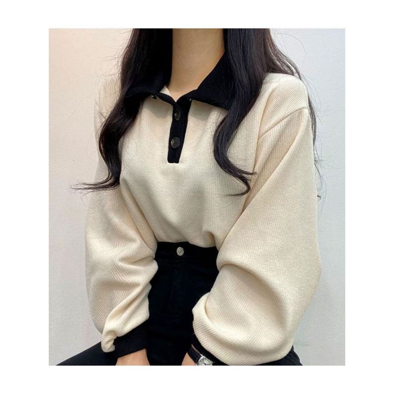 Sweater Wanita Korea COLAR GIRL Polos Oblong Outfit terbaru bahan Fleece