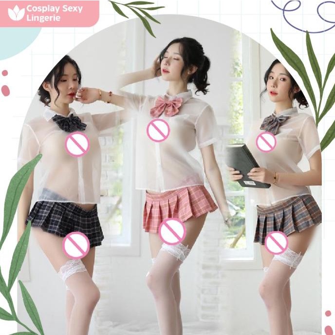 Cosplay Student Sexy Wanita Baju Pelajar Transparan Bikin Bergairah