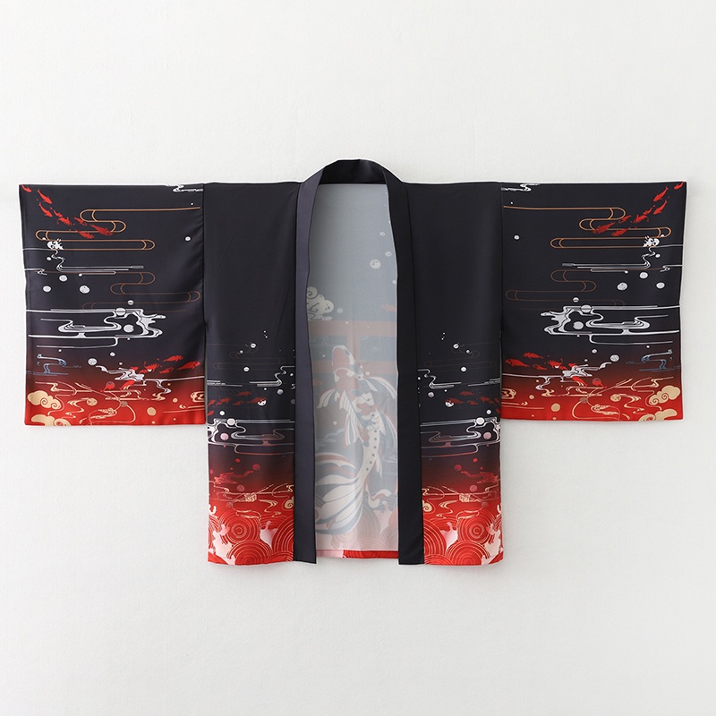 Street Cardigan Kimono Pria / Wanita Motif Kartun Anime Jepang Harajuku Kimono Longgar Warna Hitam