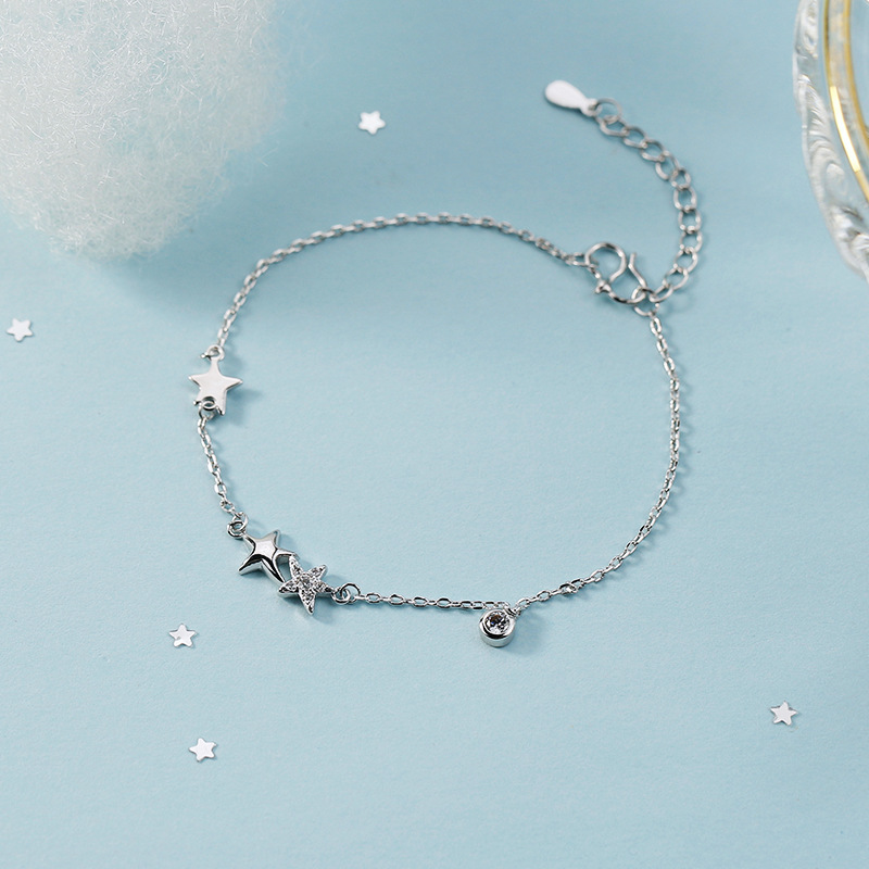 S925 Perak Gelang Korea Fashion Style Elegan Zircon Sederhana Berlian