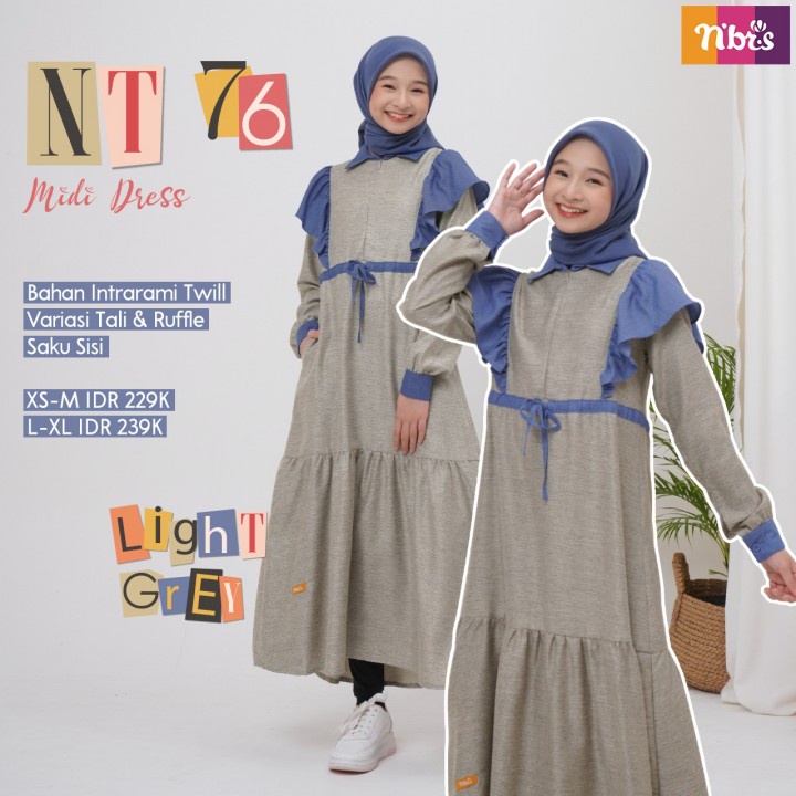 Nibras Midi Dres NT 076 Terbaru 2022 / Fashion Muslim Nibras Kekinian / Gamis Remaja