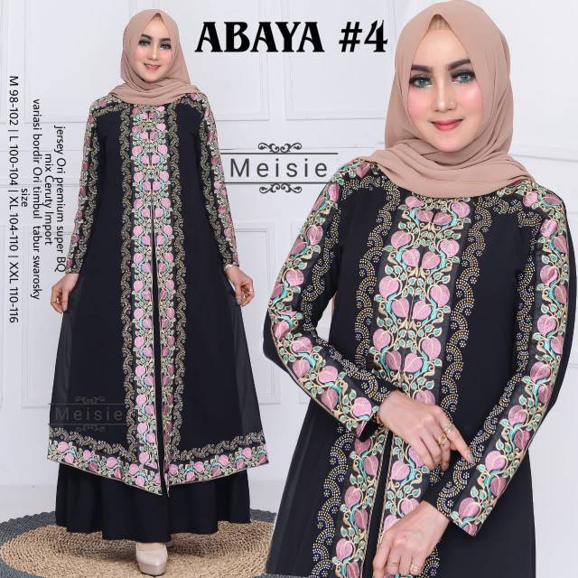 ABAYA TURKEY#4 terbaru tampil elegan warna hitam bordir bunga