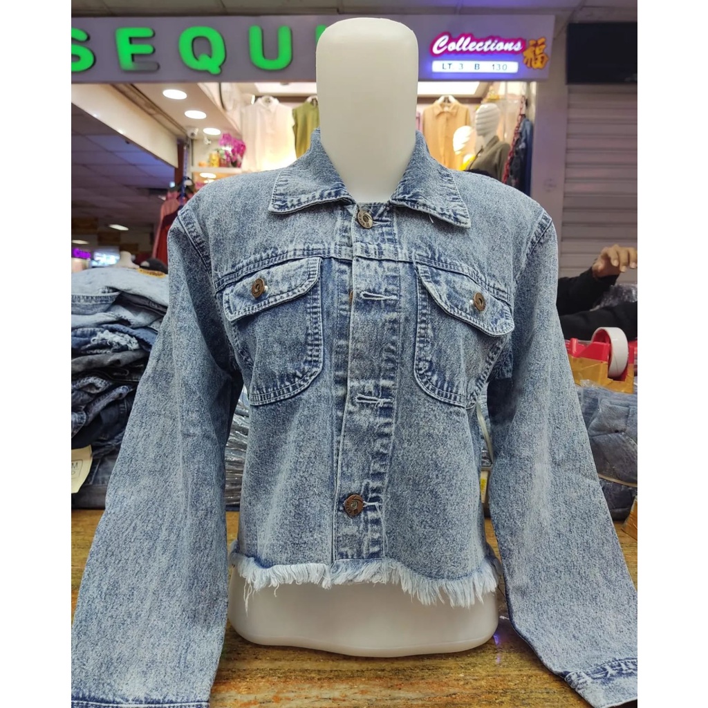 GS - Jaket jeans Crop Variasi Pita- Non Streetch Jeans