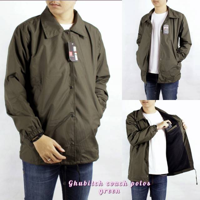 Jaket pria coach windbreaker Coach jaket pria Jaket parasut pria warna Hijau army Size L XL bahan Ta