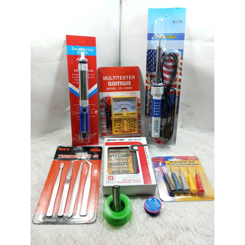 Alat Soldering Listrik SOLDER Amerika 40Watt / Multitester Analog / Sedotan Solder / Pinset Set / Ob