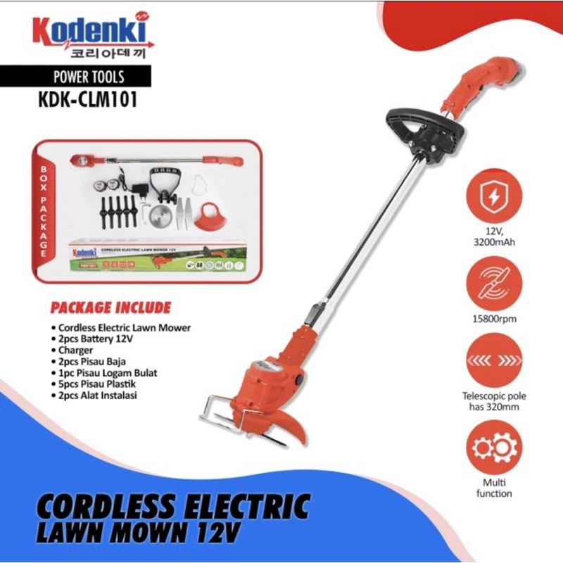 Mesin Potong Rumput baterai Cordless Grass cutter Trimmer Kodenki Black decker