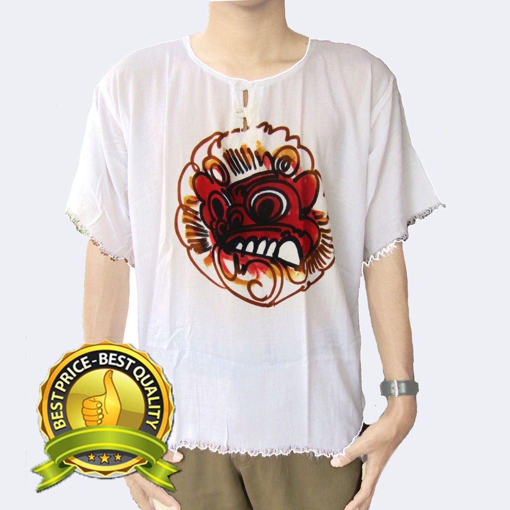 daribali kaos bali  motif barong lukis putih terlaris 