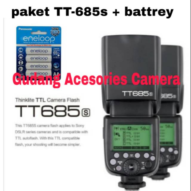 Paket FLASH GODOX TT-685s TT685s for SONY  + battrey ENELOOP A2 isi 4