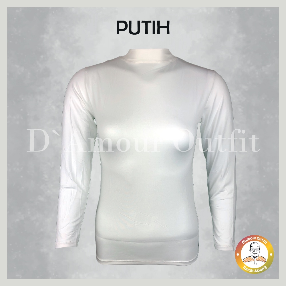 Manset Baju Kebaya Lengan Panjang Wanita Polos Bahan Spandek Balon Licin Dalaman Perempuan Warna Kulit Hitam Putih Daleman Cewe Musliah Dewasa Tangan Pendek Kerah Leher Turtle Neck Mangset Atasan Inner Cewek Jumbo Big Size LD 120 140 Premium