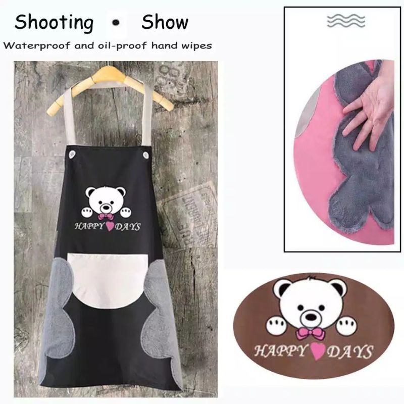 Celemek Masak BEAR Apron Dapur Anti Minyak dan Waterproof Lap 3 Tangan