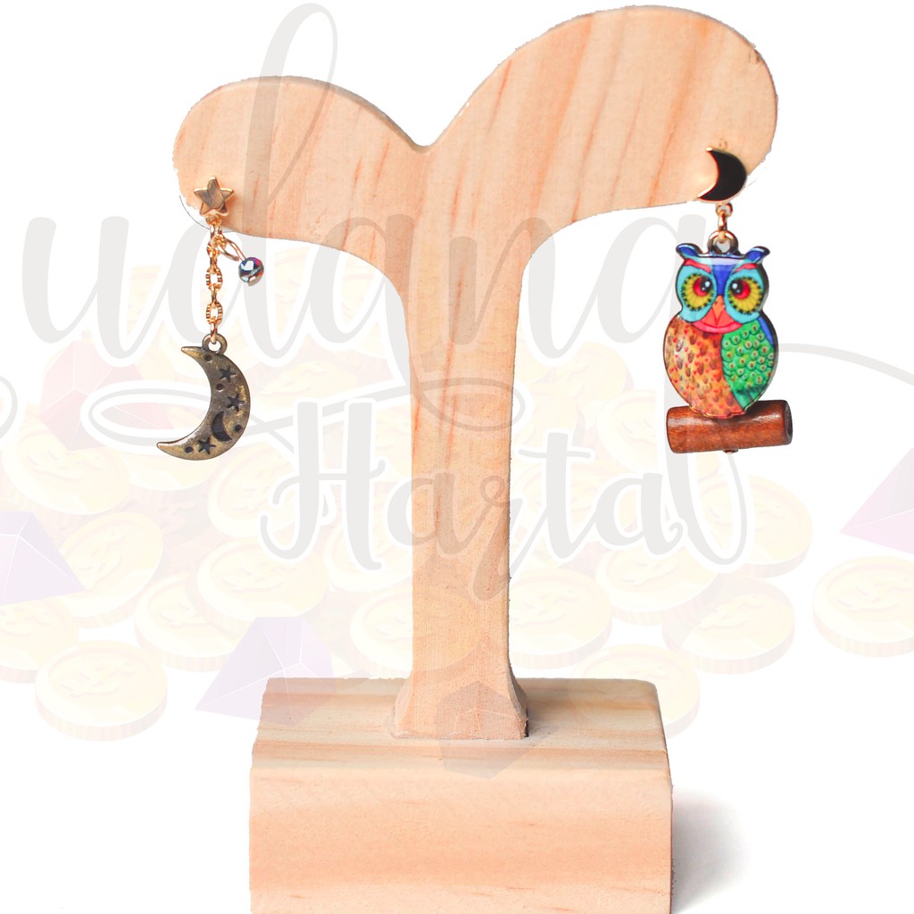 Anting Tusuk Owl and Cresent Moon GH Earrings Premium 203132