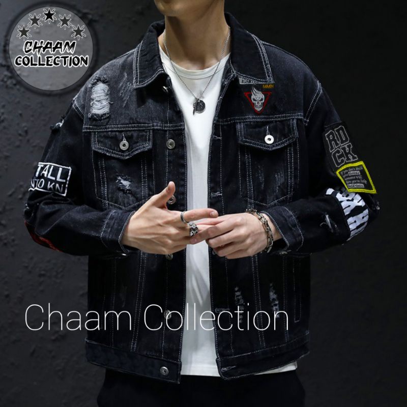 [COD]Jaket Shanghai Emblem Dengan Design Modern dan Stylish|Jaket Jeans Denim Musim Semi|Jaket Pria