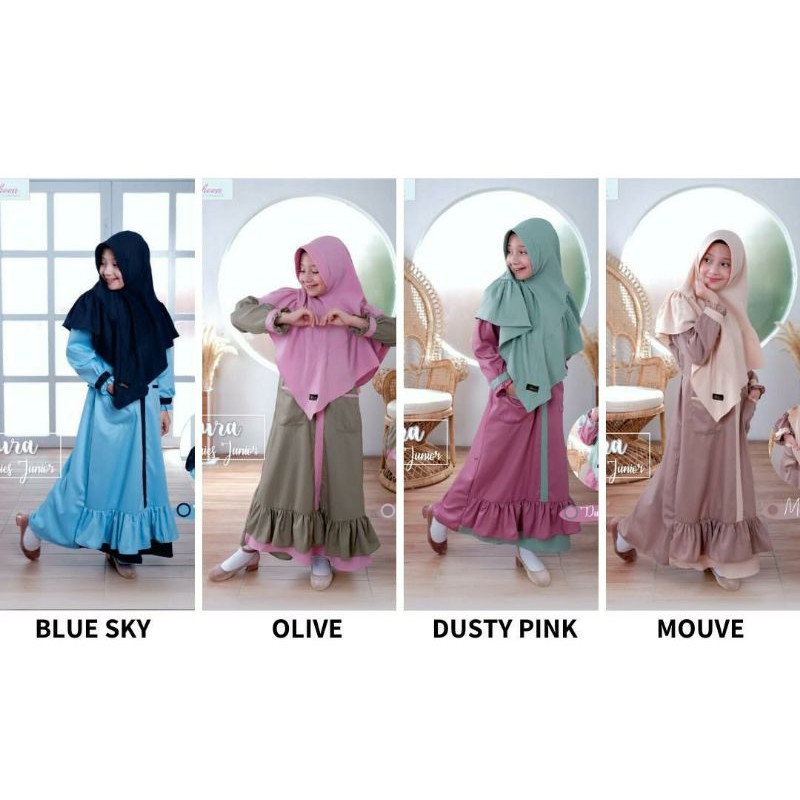 BAJU GAMIS NAURA SET ANAK CEWEK ANAK PEREMPUAN UMUR 8-10TAHUN by AFSHEEN BAJU GAMIS KEKINIAN