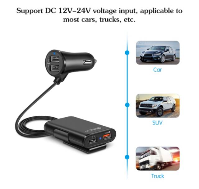 JOYSEUS Q4 Car Charger 4 Ports USB QC3.0+2.4A+3.1A Charger Mobil fast charging