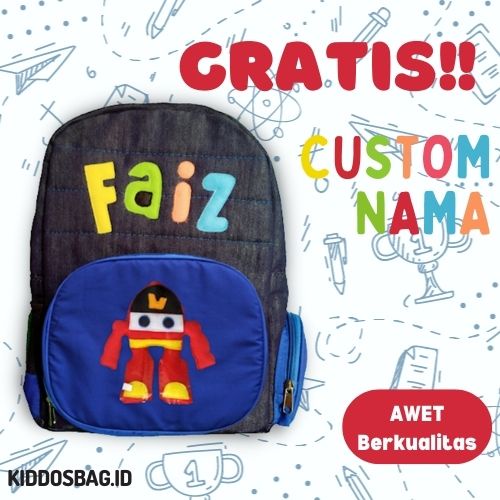 TAS KARAKTER ANAK SEKOLAH PAUD TK SD BOCIL PEREMPUAN LAKI-LAKI TAS CEWEK COWOK CUSTOM NAMA DAN WARNA