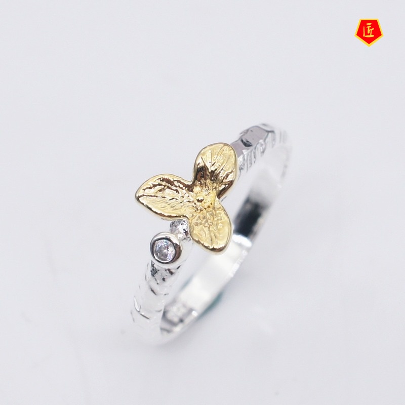 [Ready Stock]Minimalist Creative 18K Golden Clover 925 Silver Ring