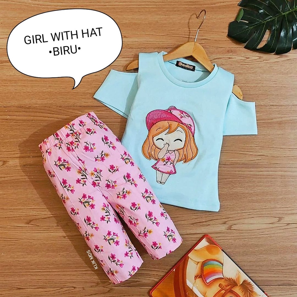 Klik Mds Setelan Baju Anak Bayi Perempuan Girl With Hat Ukuran S-M-L-XL Usia 3 bulan - 4 Tahun