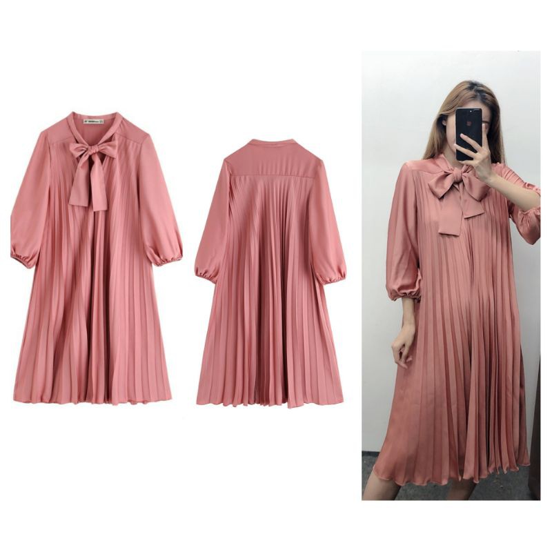 Basic Casual Pleated Midi Dress