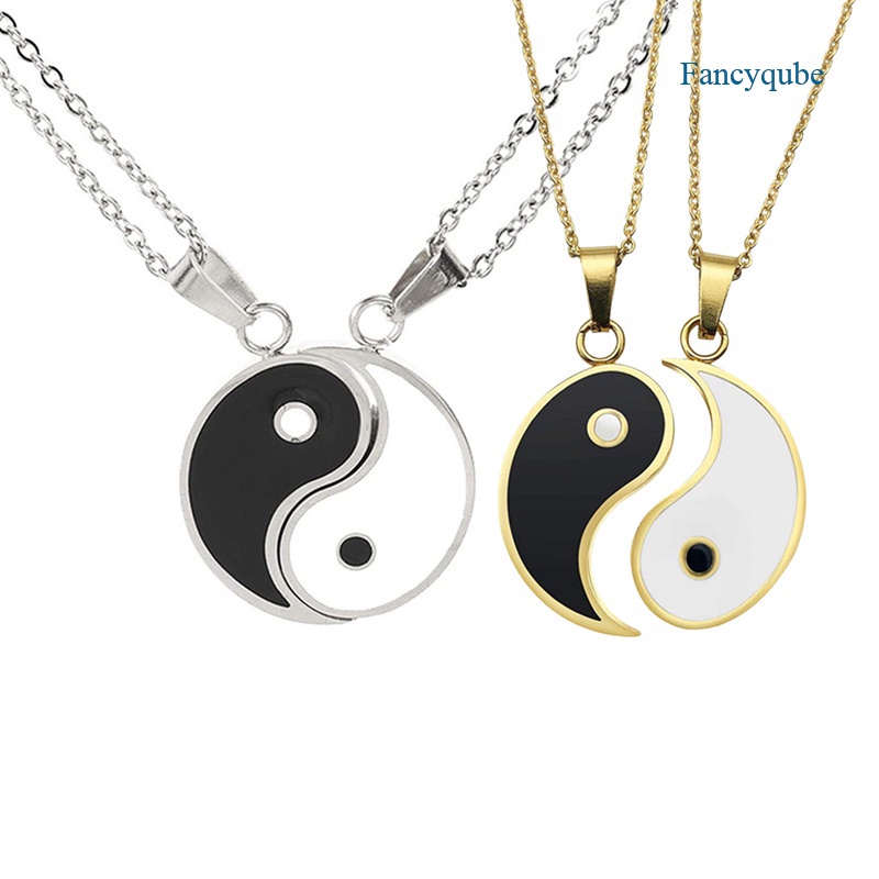 Fancyqube 2pcs Kalung Rantai Klavikula Desain Yin Yang Drop Untuk Pasangan