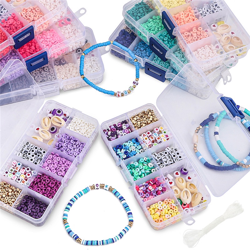 4mm Clay Slice Beads 1160Pcs /Set Mix Color Manik-Manik Huruf Akrilik Plastik Dengan Elascti Cord Untuk Gelang Mking Perhiasan Anak DIY