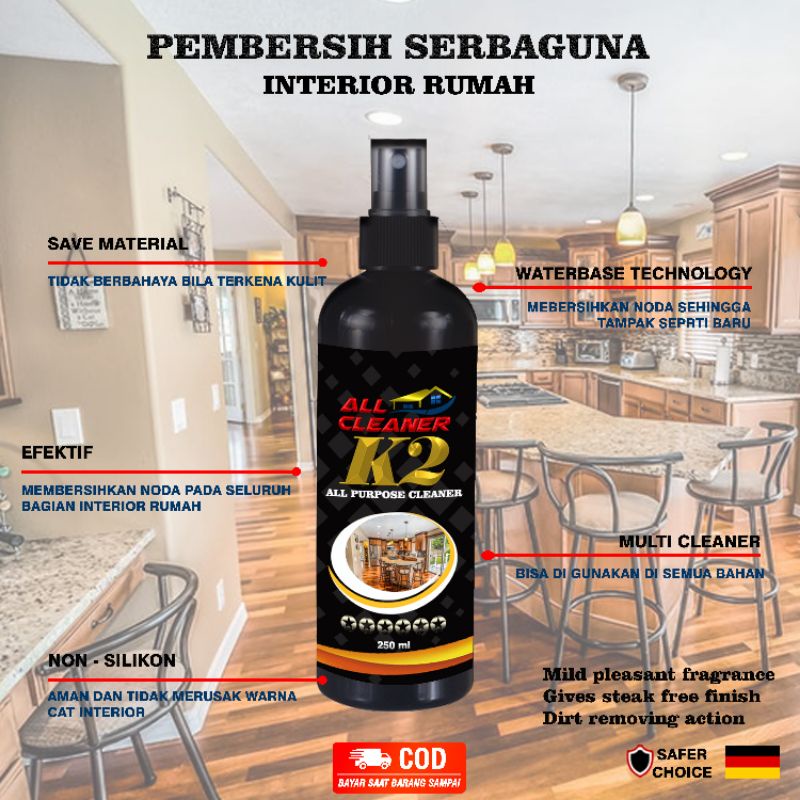 PEMBERSIH INTERIOR RUMAH DAN PERABOTAN/MOBIL - SERBAGUNA  250ml ORIGINAL K2