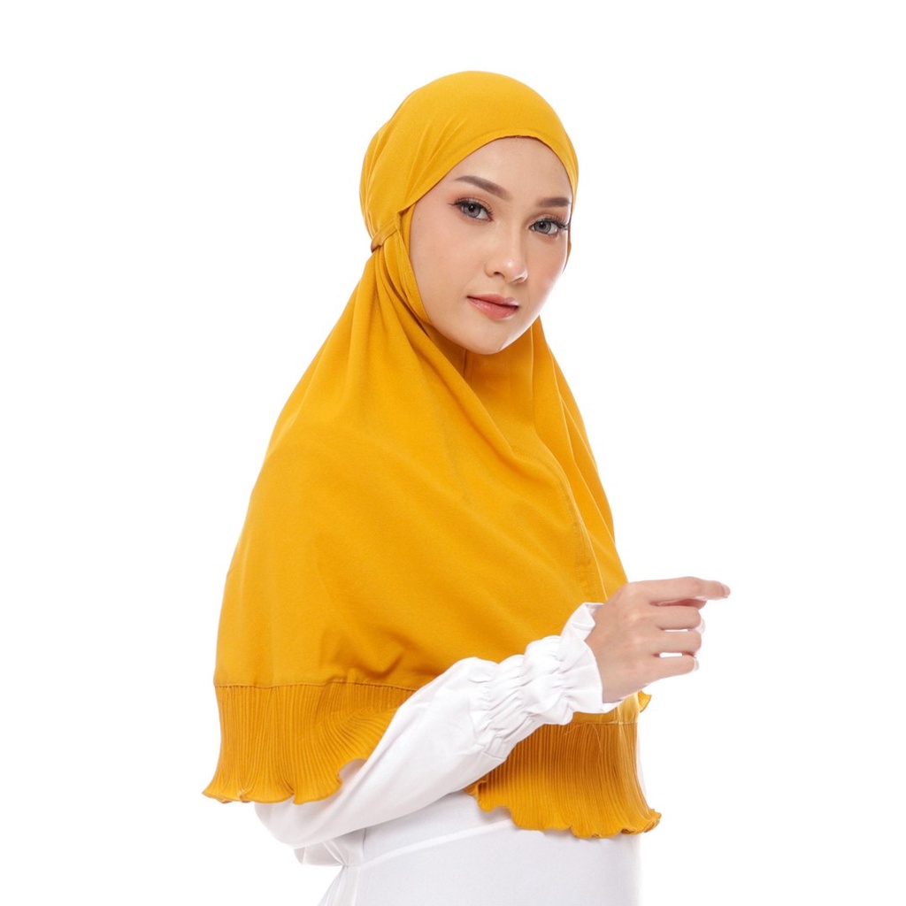 Bergo Maryam Rample Plisket - Hijab Jilbab Kerudung Bergo Maryam Rample Plisket Renda Bahan Diamond 