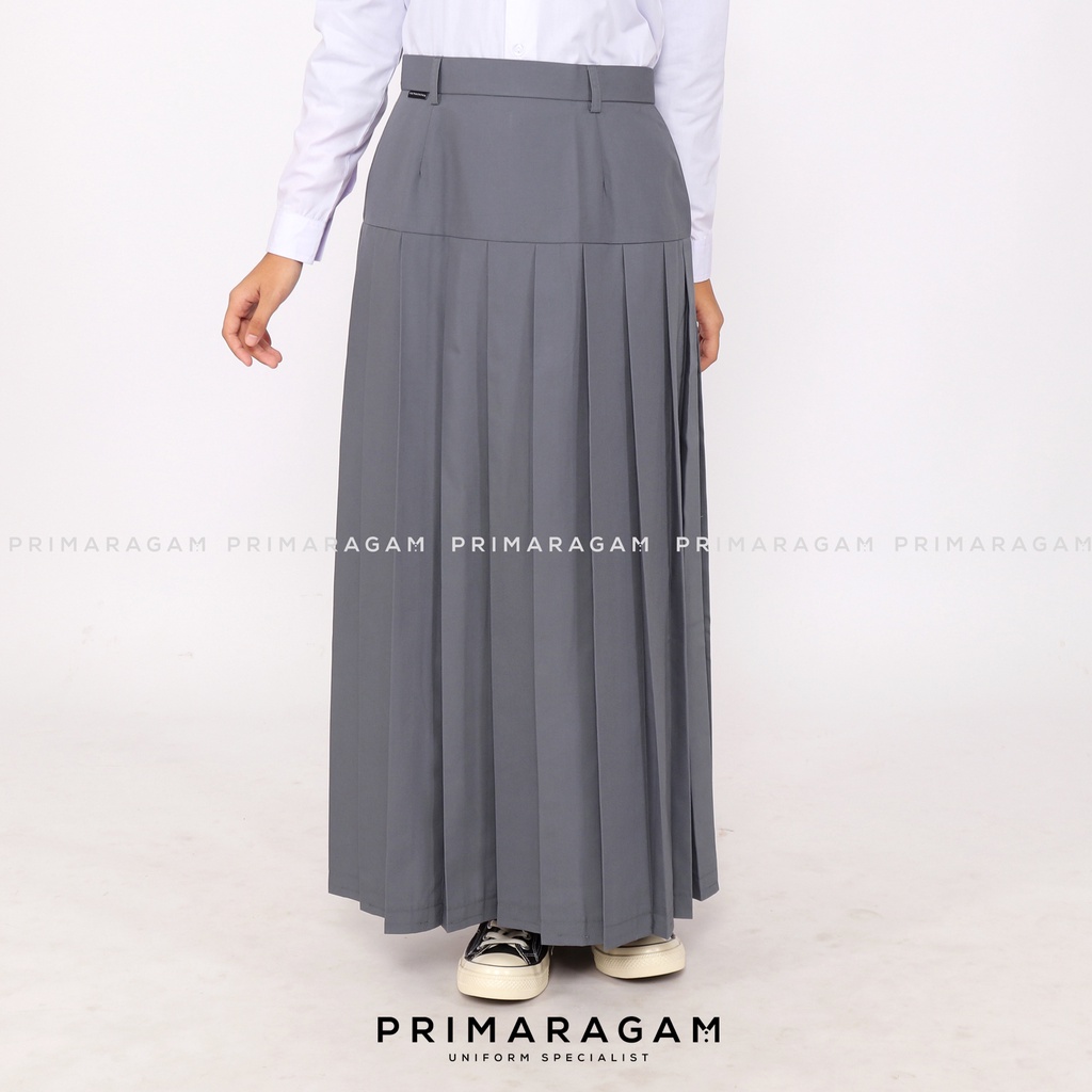 Primaragam Rok Seragam Sekolah Sma Abu Abu Panjang Rempel Lipit Bawah Pinggang Pinggul Baping