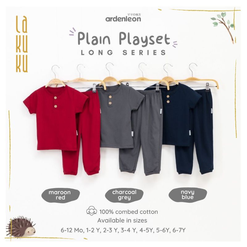 Lakuku - Ardenleon Plain Playset Unisex Setelan Baju Celana Panjang Polos Anak Bayi