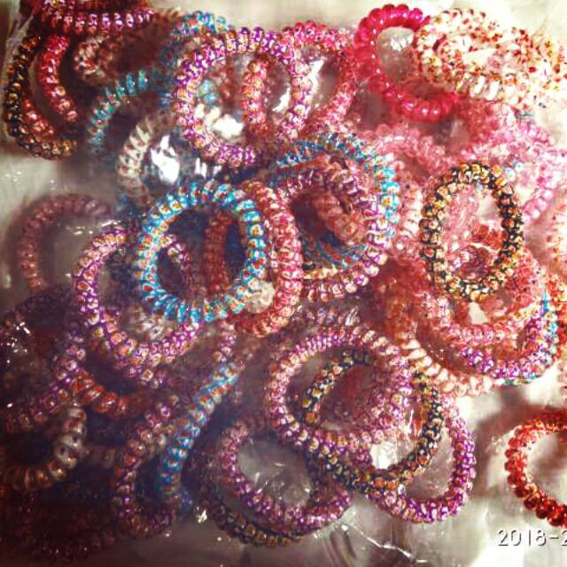 Karet rambut spiral besar/kabel telepon ulir isi 12 pcs