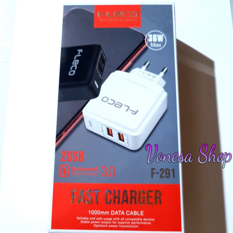 Charger 2 lubang bonus 1 kabel chas type c (total 6A 36W) Carjer Fast charging android