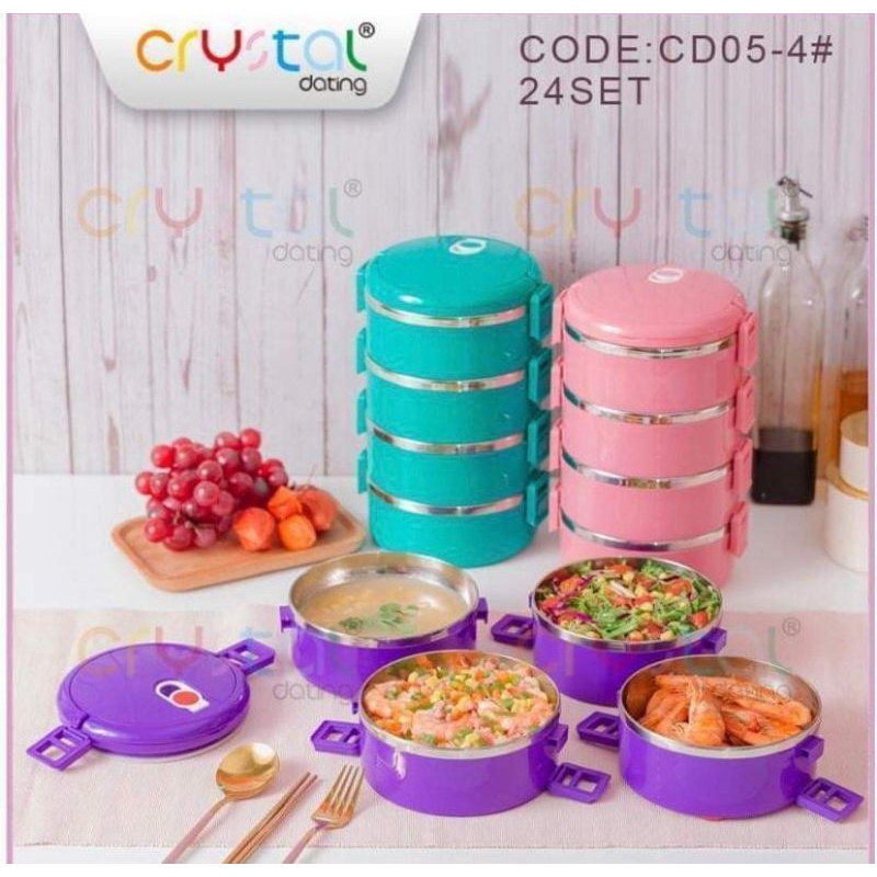 Rantang Susun 4 (Food Carrier) Crystal Motif Ayam dan Polos