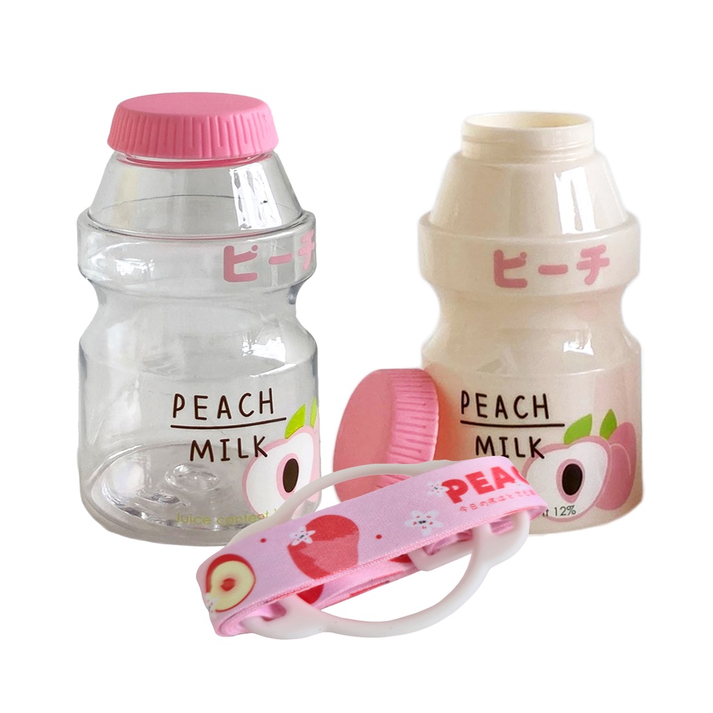 Botol Minum Unik Transparan / Tali dan Non Transparan / Tali Fruity 480ML-Pink Dan Tali
