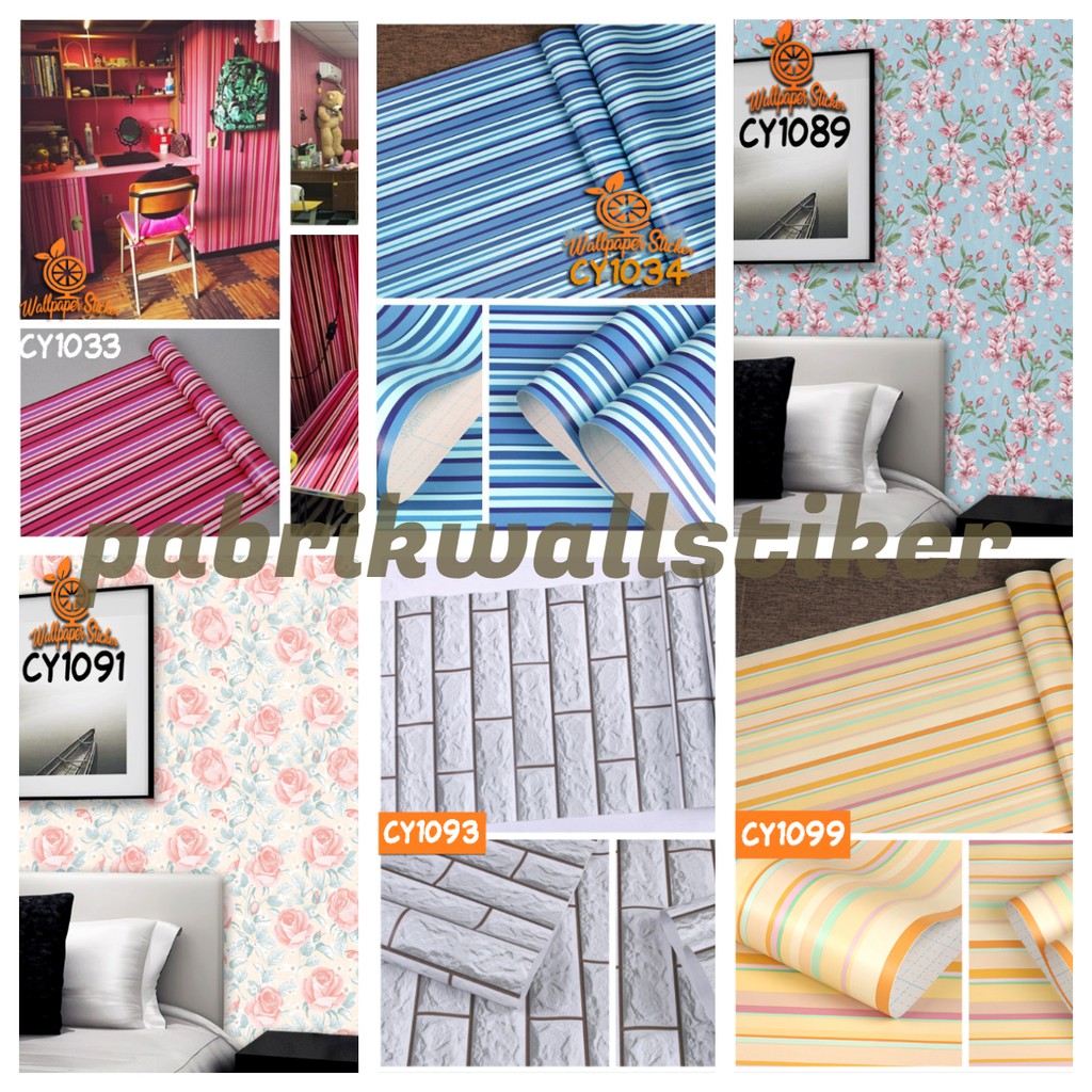 Wallpaper dinding Type Cy Wallpaper Sticker Wallpaper Stiker Dinding Motif Bata Garis Batik Karakter