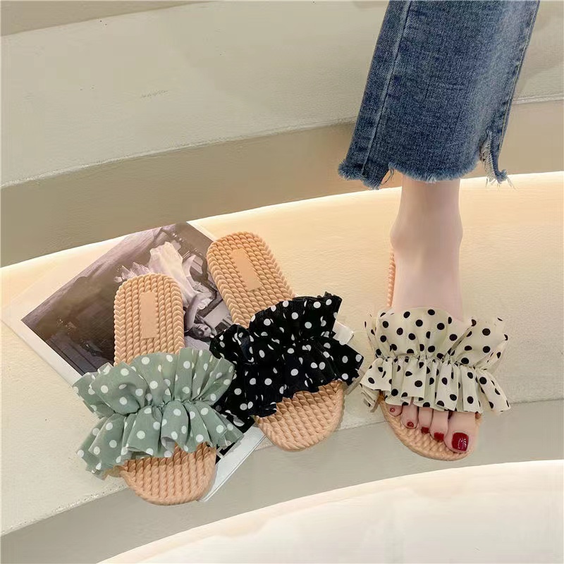 Grosir - S963 Sandal Model Bintik Bintik / Sandal Fashion / Sandal Garis Polkadot / Sandal Slop Wanita