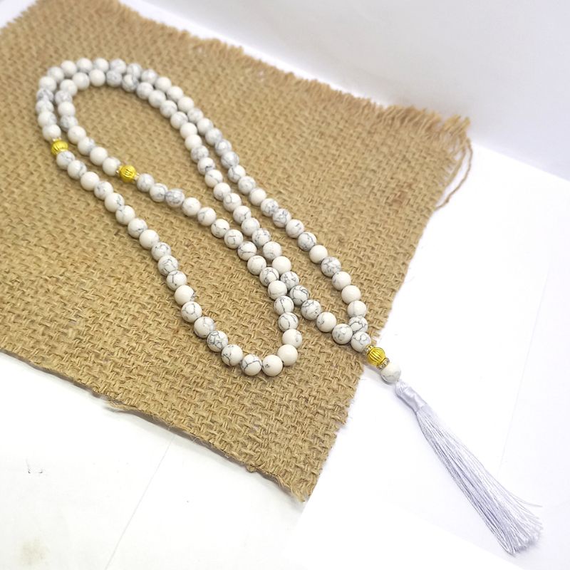 Tasbih Batu Pirus Putih 99 Butir 8mm Asli Natural