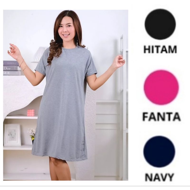 DRESS WANITA LENGAN PENDEK/MIDI DRESS SANTAI POLOS MURAH