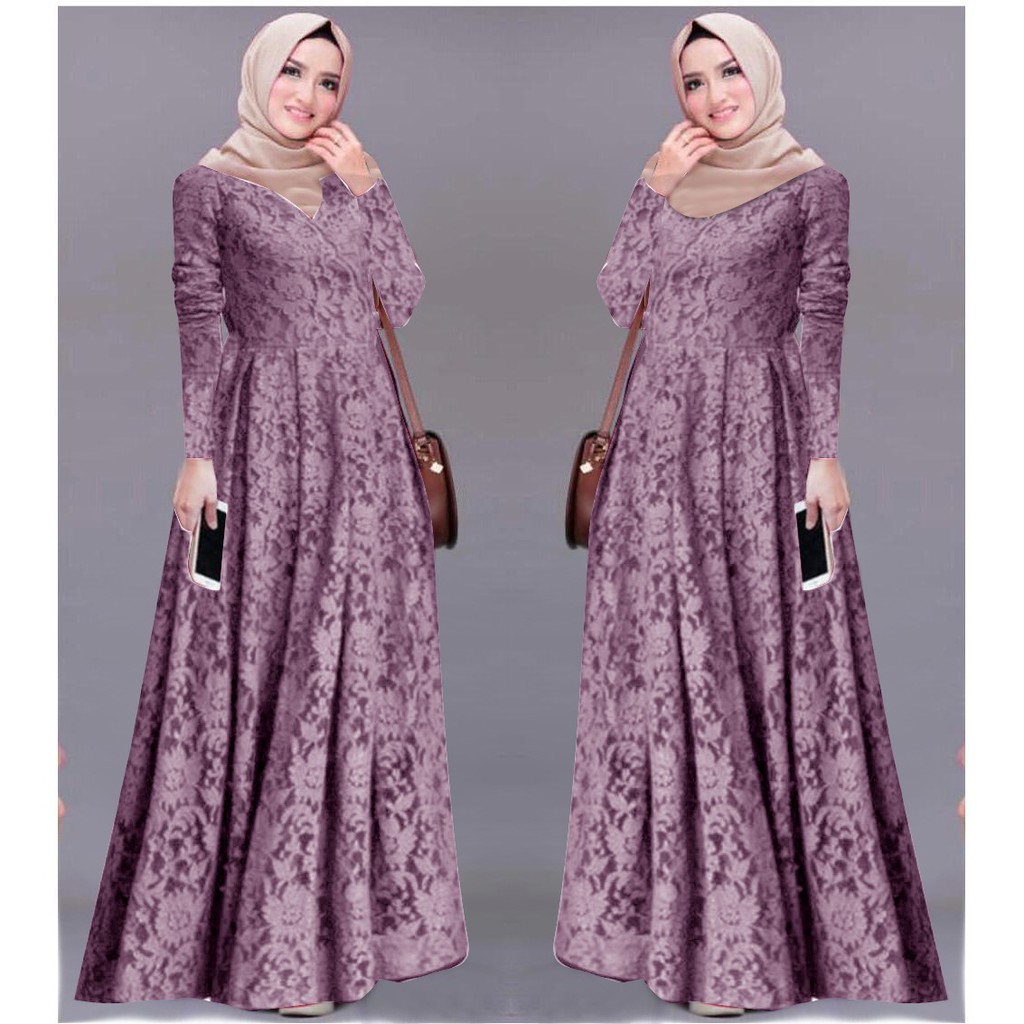 Gamis Maxi Leza Brukat Tulang Timbul Full Brukat Shopee Indonesia