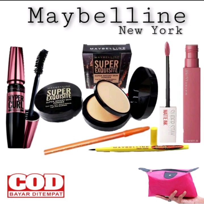 Paket Makeup Maybelline 5 in1 free tas cantik-Paket Makeup Maybelline Terlaris