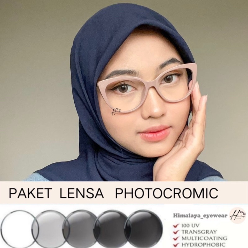 PAKET PHOTOCROMIC | Kacamata Minus | Cat Eye FUJI | Kacamata Wanita 5018