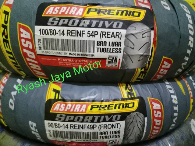 Ban TUBELESS Aspira Premio 90/80-14 &amp; 100/80-14 For Lexi/Vario 125/150/Beat F1/Mio Soul GT/X-Ride