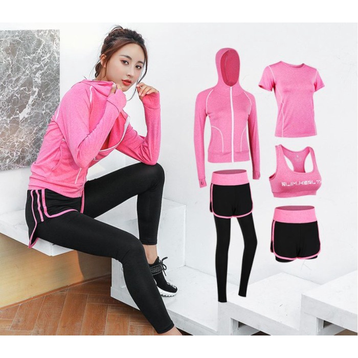 Baju Set Olahraga Wanita 5 pieces untuk Lari/Aerobik/yoga Quick Dry