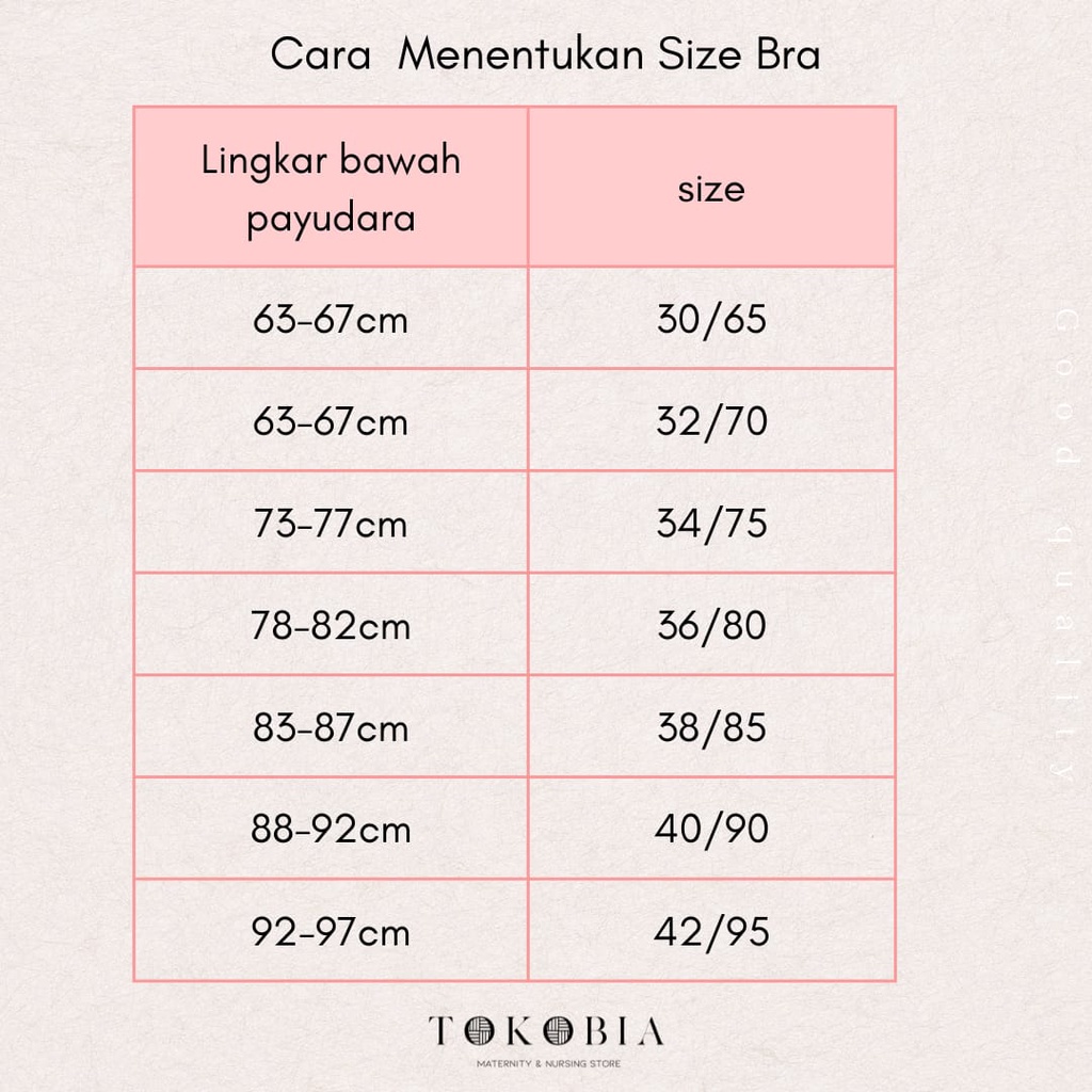 Referensi Size Chart Ukuran Bra Menyusui dan Melahirkan yang Cocok