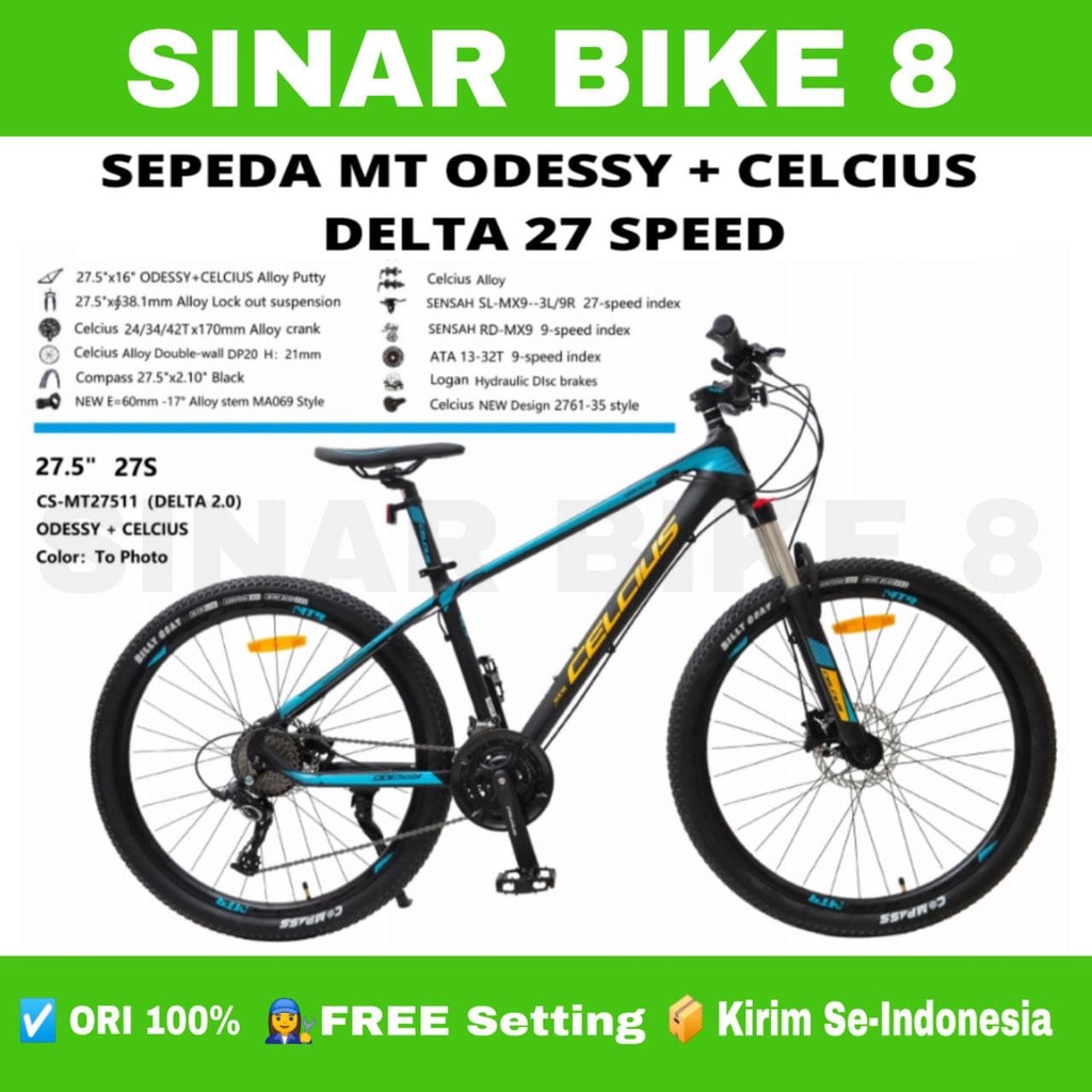 Sepeda Gunung Ukuran 27.5 Inch MTB CELCIUS ODESSY DELTA Alloy 27 Speed Hidrolik