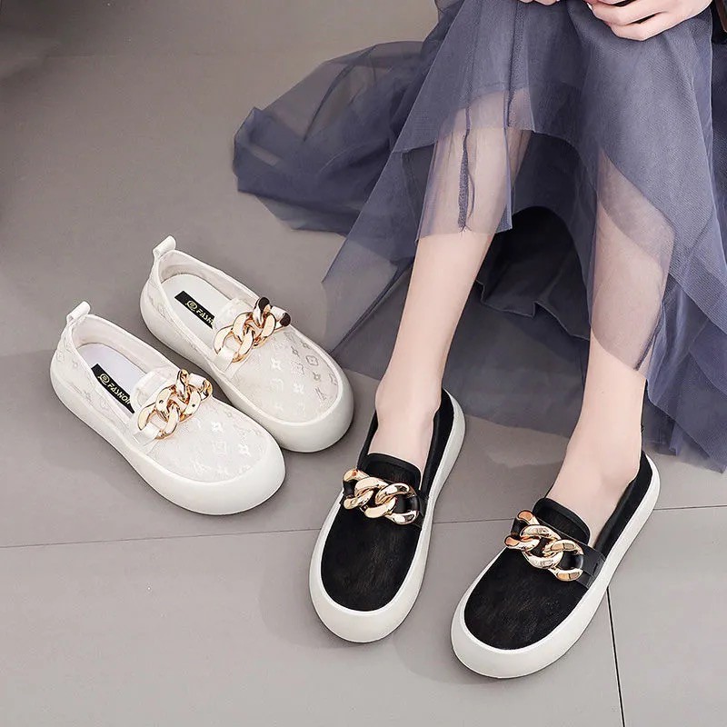 Sepatu Slip On Sneakers Tanpa Tali Casual Wanita Pendek Model Top Bahan