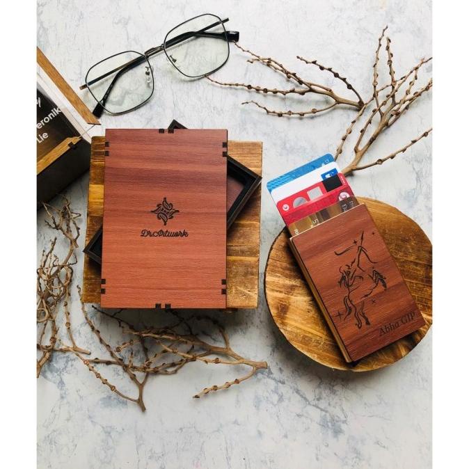 

}}}}}}] SMART WALLET WOODEN + METAL MATERIAL , CARD HOLDER CUSTOM DESIGN COVER