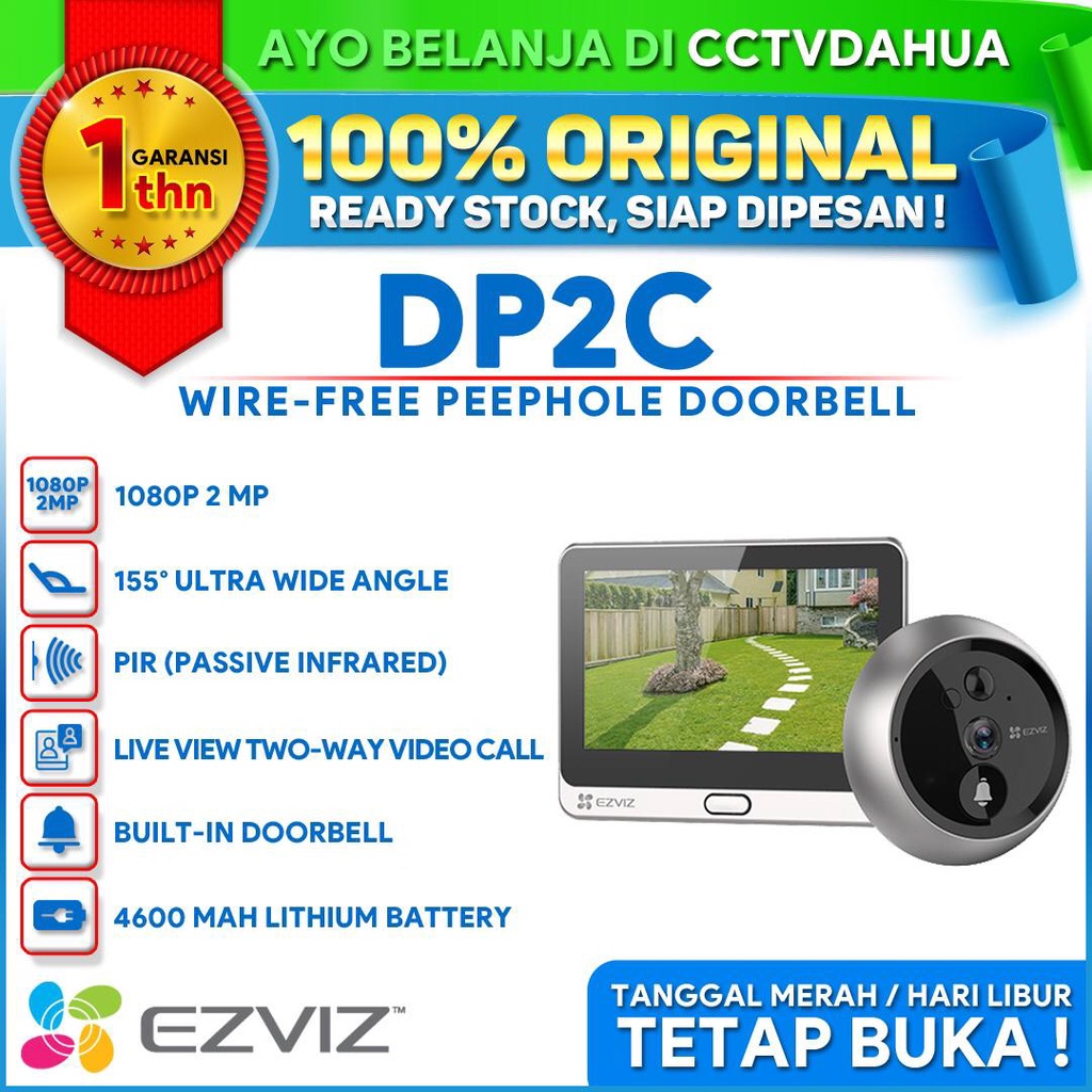 EZVIZ DP2C 1080P H.265 WI-FI BATTERY DOORBELL WIDE-ANGLE PIR DETECTION