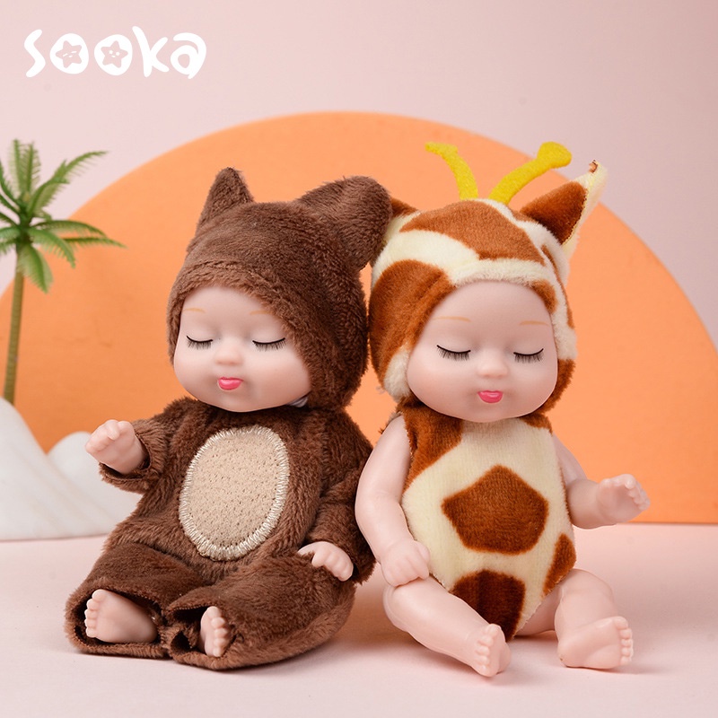 SOOKA Mainan Boneka Bayi Super Mini Reborn/Newborn Perempuan Tidur Mini Lucu Mirip Asli Ukuran 11 cm Bisa Berputar /Sleep Baby Doll Model Rusa / Lebah / Beruang Tidur SK-GDI1082