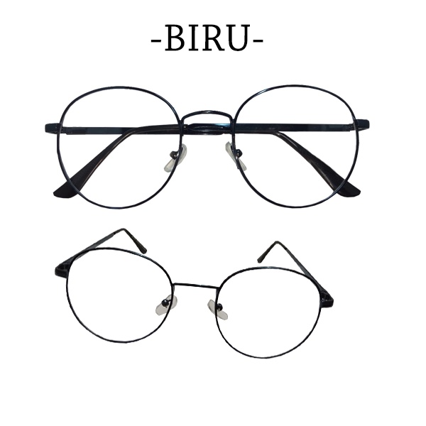 Kacamata Bulat Oval Retro Model Korea Pria dan Wanita / Kaca Mata Classic Import Lensa Bening