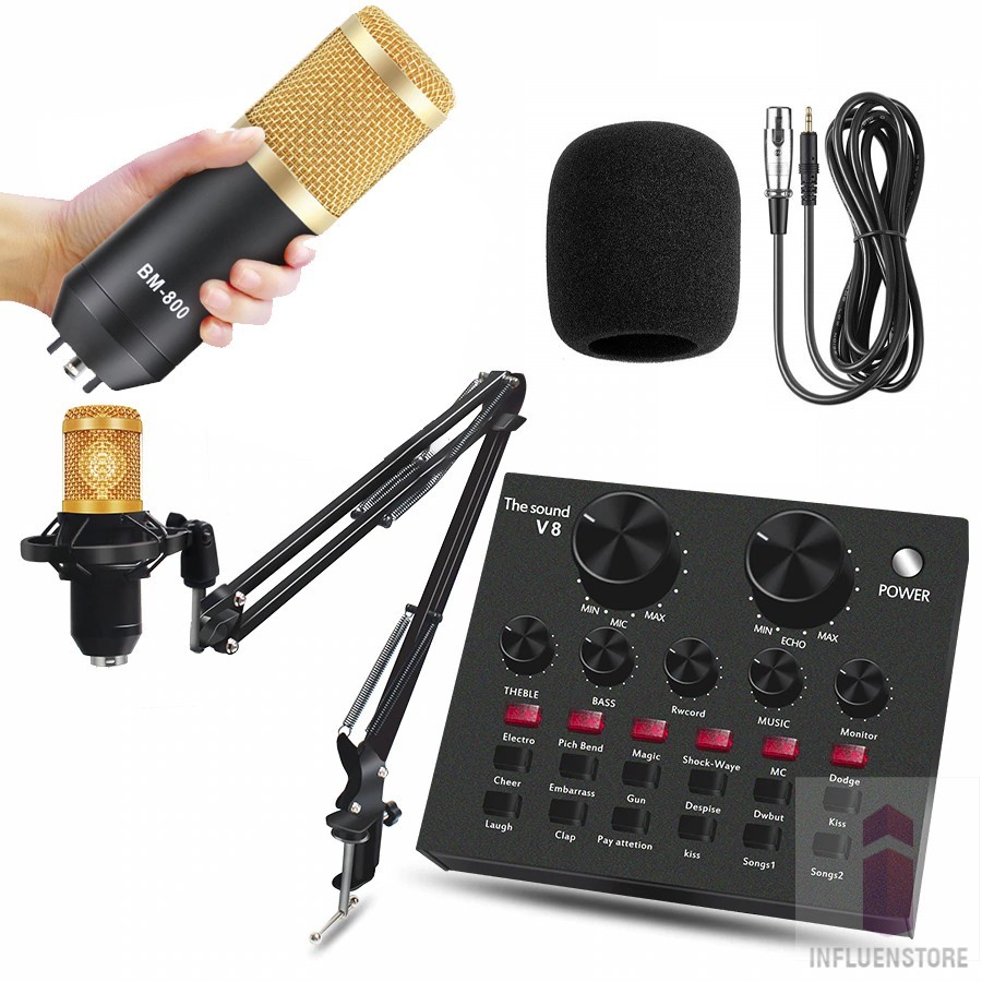 Jual Mixer Soundcard External V8 & Microphone BM 800 Broadcast Mikrofon